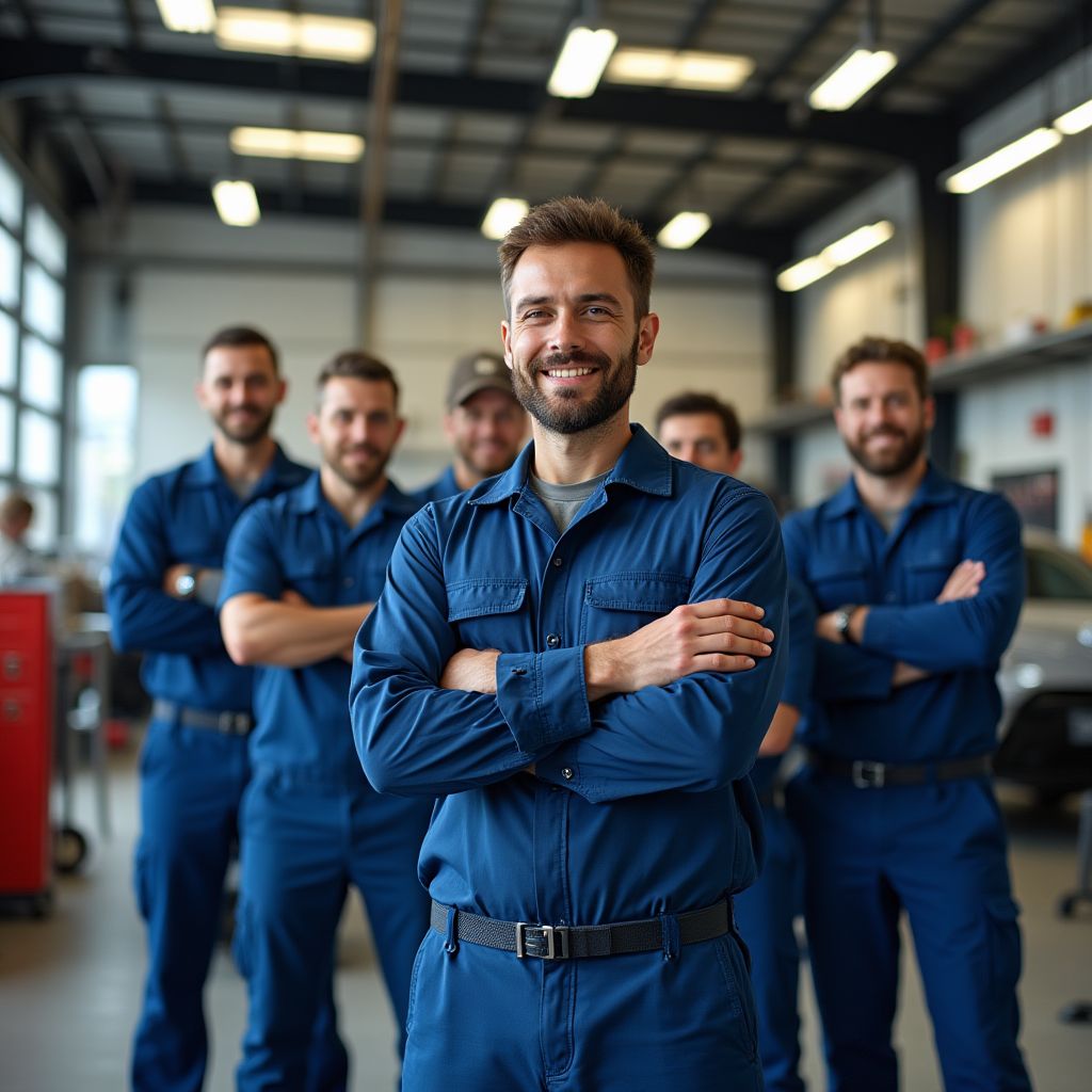 Equipo de AutoTech Madrid frente al taller