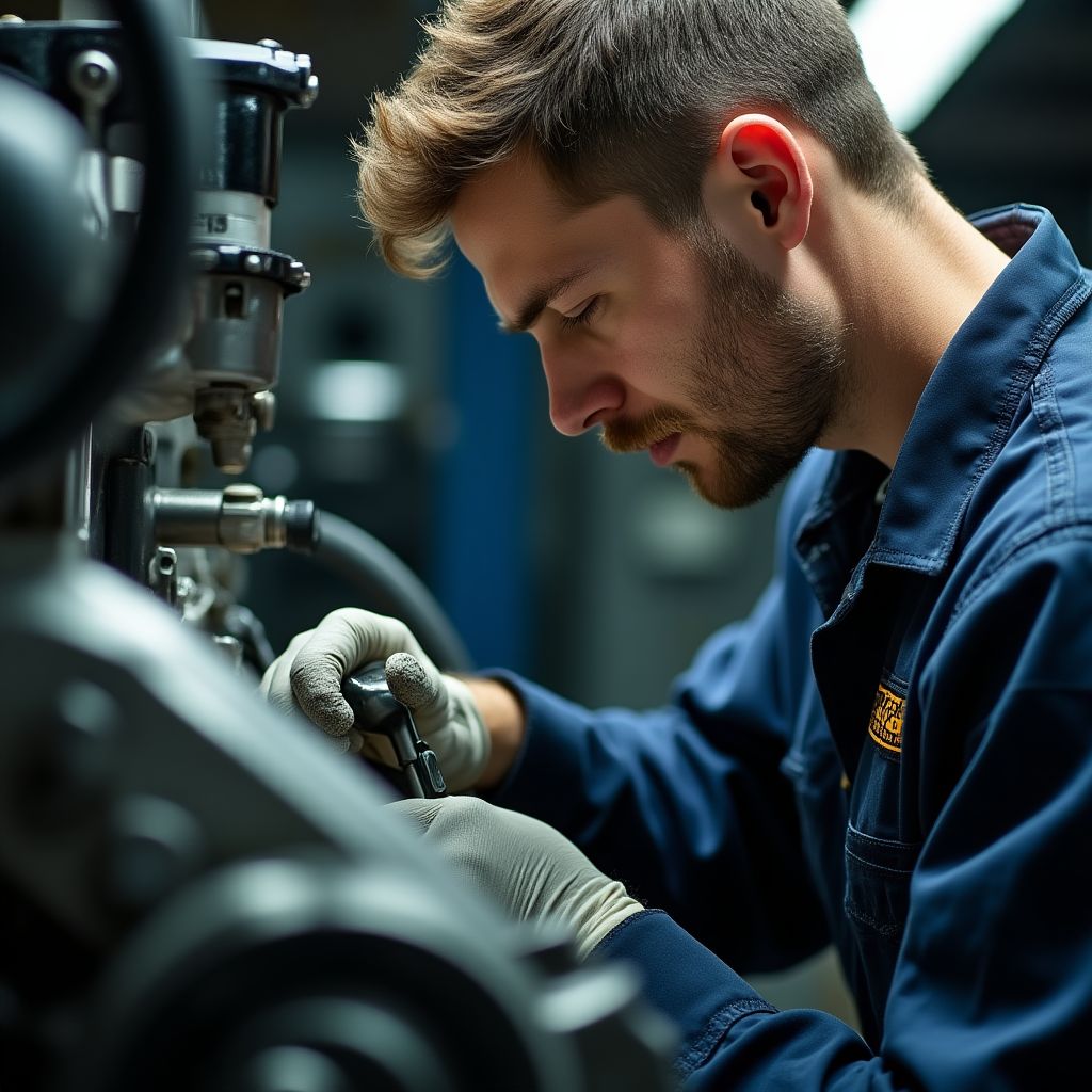 Técnico trabajando en un motor
